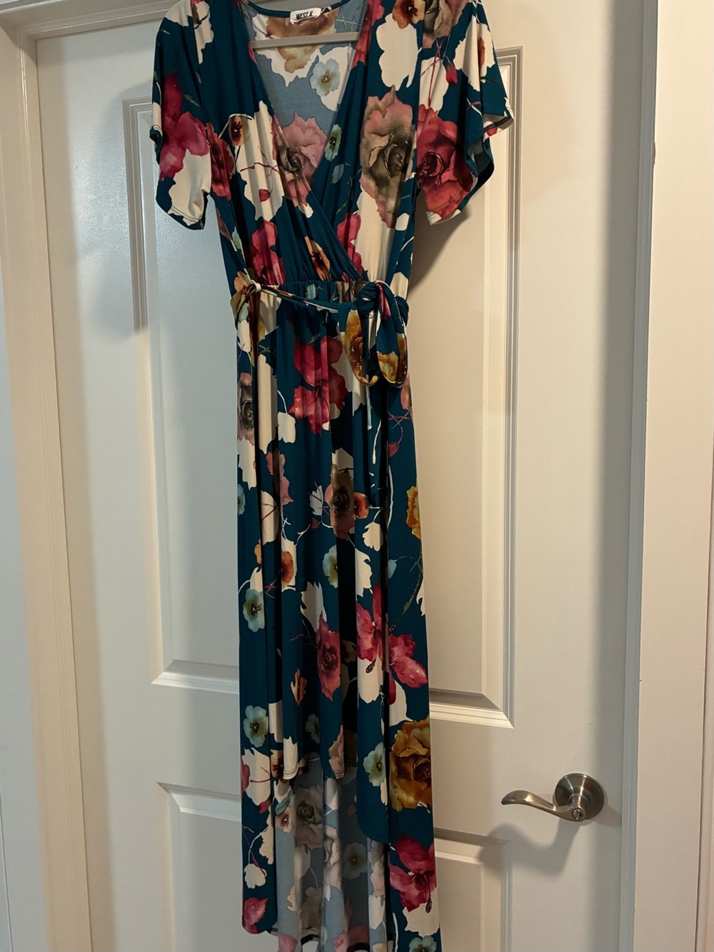 Floral Teal Wrap Hi-Lo Dress with Belt